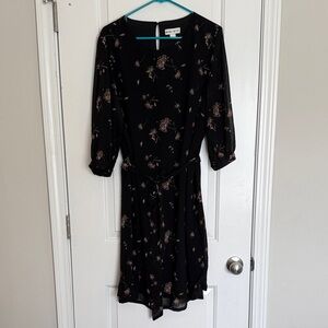 Ava & Viv Black Floral Tie-Belt Midi Dress